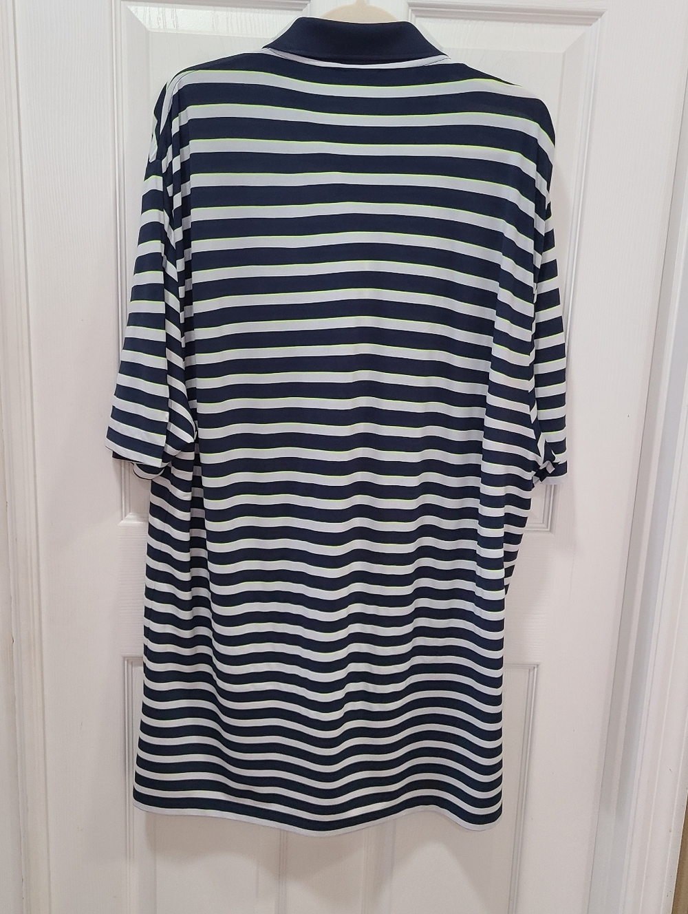 Lacoste Golf Shirt Blue and Neon Green Striped Size 7/XL - Picture 2 of 16